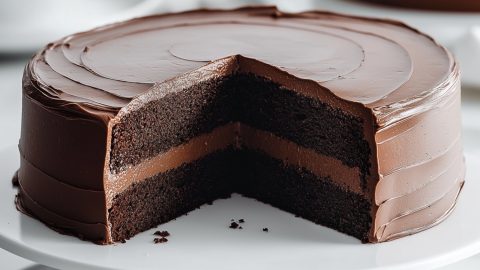 9-Inch Chocolate Cake Slice Missing Sitting on a Cake Tray.