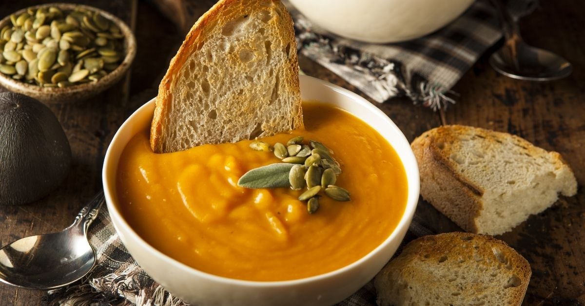 Bowl of Butternut Squash Soup with Bread