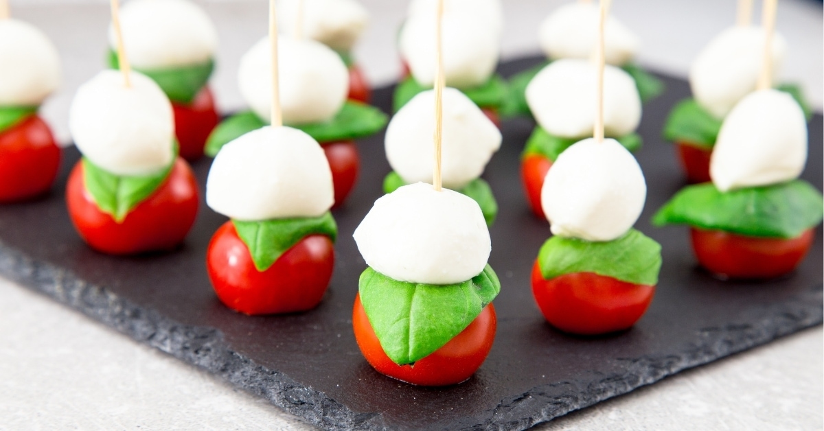 Caprese Salad Skewers with Basil, Mozzarella and Tomatoes