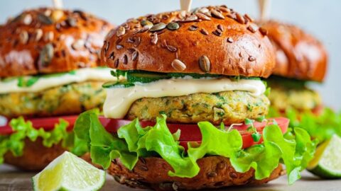 Falafel Chickpea Burger with Vegetables and Sauce