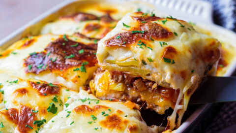 Greek Moussaka: Potato and Meat Casserole with Cheese