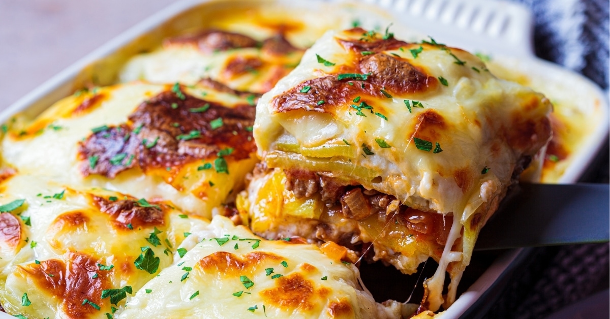Greek Moussaka: Potato and Meat Casserole with Cheese