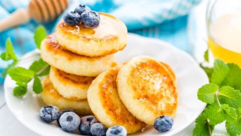 Homemade Cottage Cheese Pancakes with Blueberries