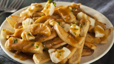 Homemade Poutine with French Fries and Gravy