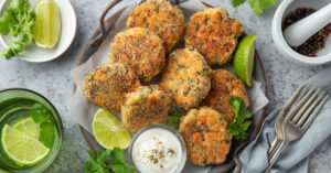 Homemade Salmon Patties with Limes and Dipping Sauce