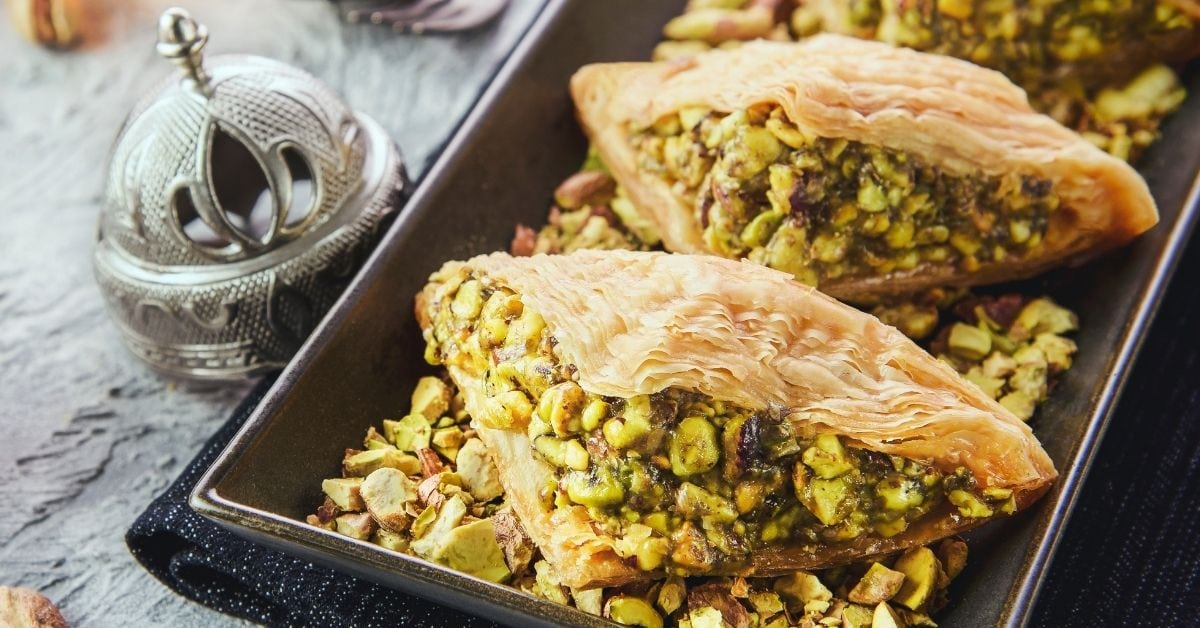 Lebanese Shaabiyat or Phyllo Dough Filled with Pistachios