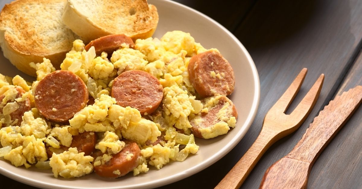 Polish Breakfast with Egg, Sausage and Bread