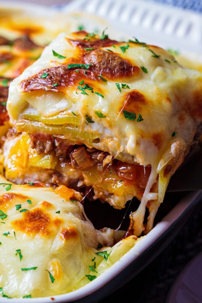 Potato Moussaka with Meat and Cheese