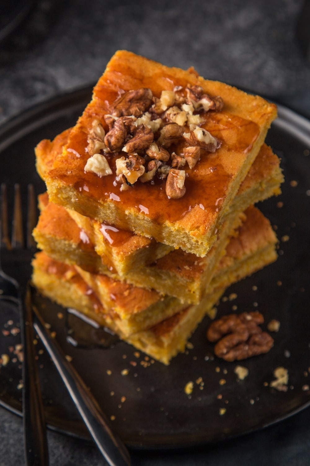 Pumpkin Pie Bars with Nuts and Caramel Sauce