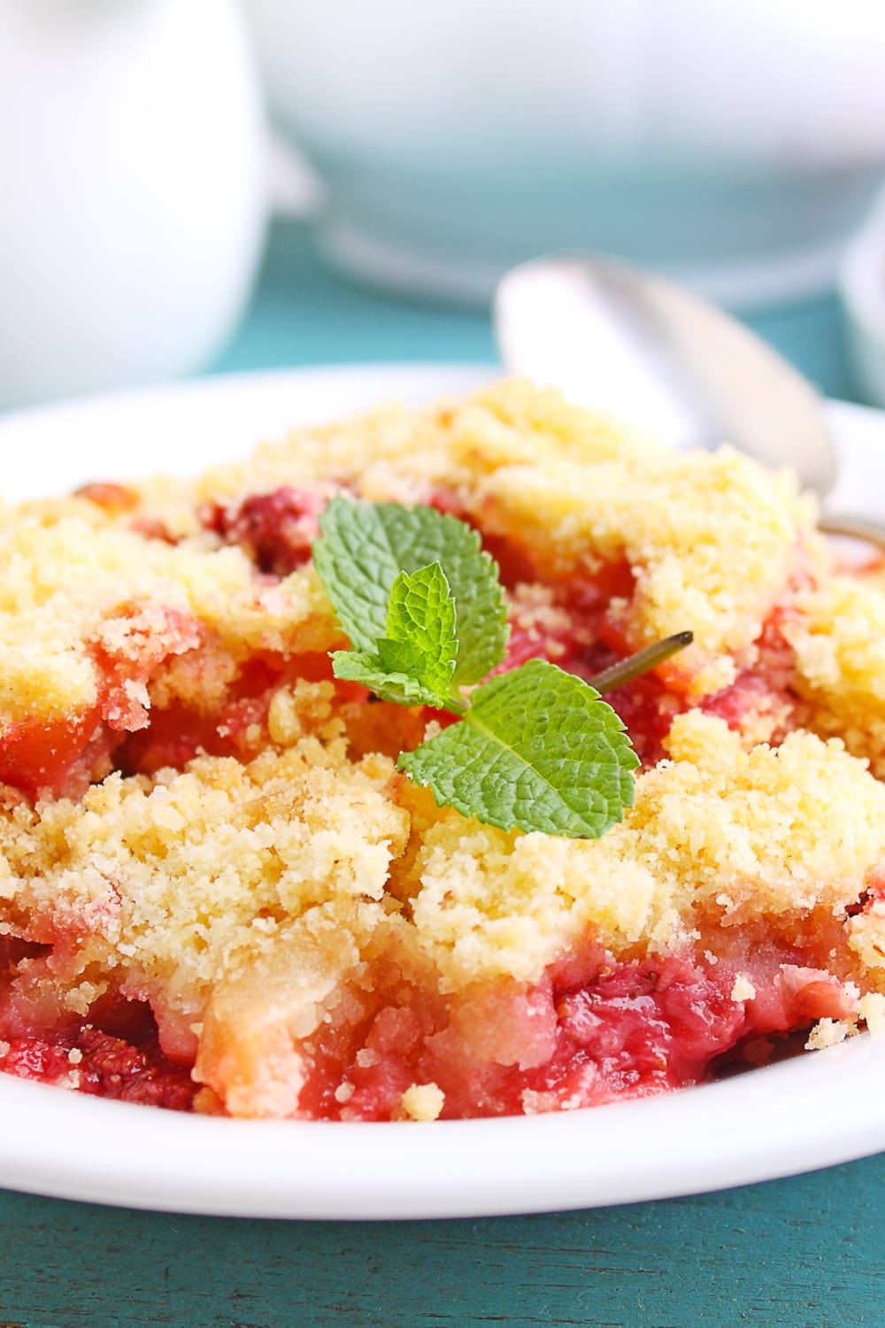Serving of Strawberry Cobbler on a White Plate
