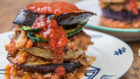 Vegan Moussaka with Egg and Tomato Sauce