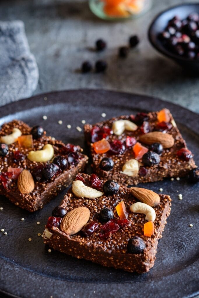 Chocolate Quiona Bars with Nuts and Cranberries