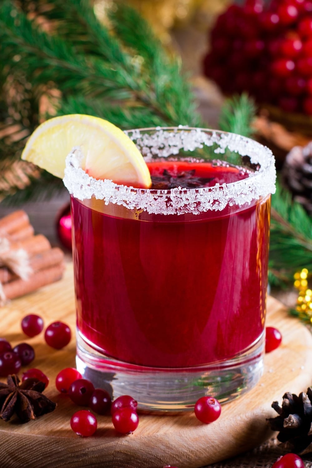 Cranberry Cocktail with Lemon served on a Salted Rim Glass