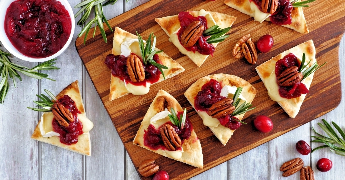 Flatbread Appetizer Topped with Cranberries, Pecans and Cheese