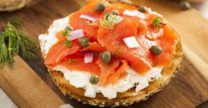 Homemade Bagels and Lox with Cream Cheese and Capes
