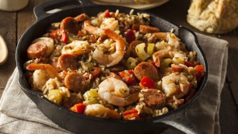 Spicy Homemade Cajun Jambalaya with Sausage and Shrimp