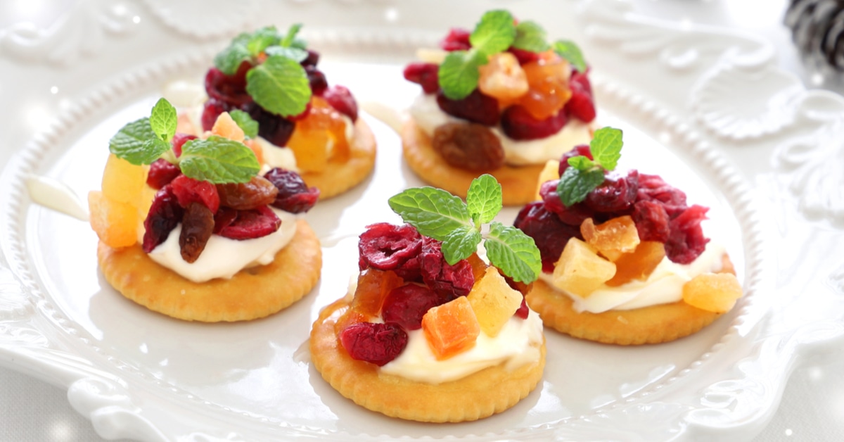 Homemade Canapes with Cranberries and Cream Cheese