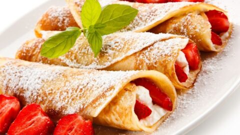 Homemade Crepes with Strawberry and Whipped Cream