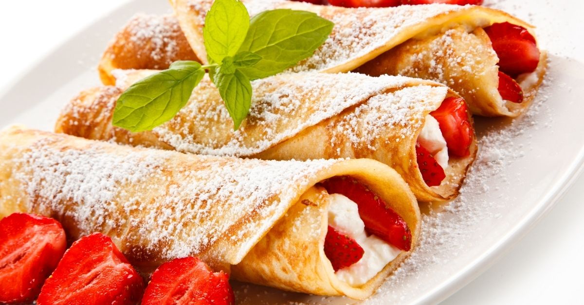 Homemade Crepes with Strawberry and Whipped Cream