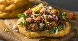 Homemade Fry Bread Tacos with Beef and Vegetables