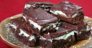 Homemade Mint Chocolate Brownies on a Plate