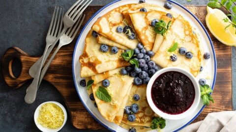 Homemade Pancakes with Lemon Zest and Blueberries