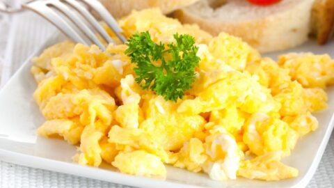 Homemade Scrambled Eggs with Bread and Parsely