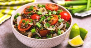 Lentil Salad with Cherry Tomatoes and Onions