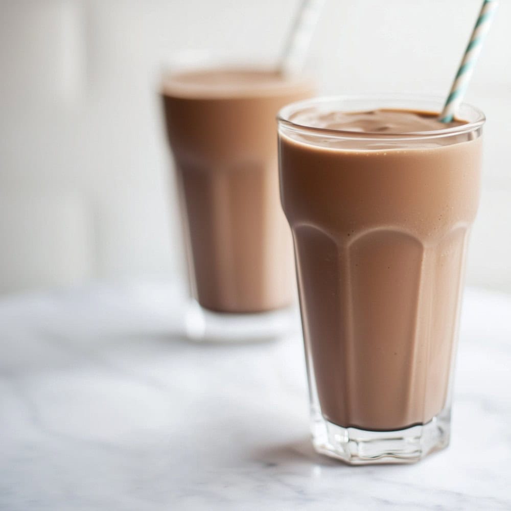 McDonalds Chocolate Shake in a glass with a straw