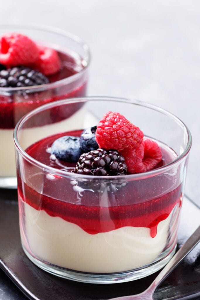 Panna Cotta with Berry Sauce and Fresh Berries