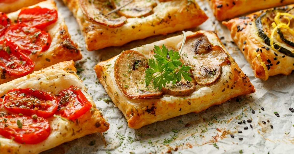 Puff Pastry Appetizers with Zucchini, Tomatoes and Mushrooms