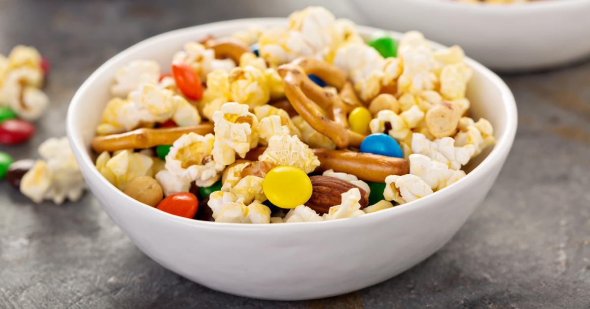 Trail Mix Snacks: Nuts, Pretzels, Pop Corn and Chocolate Candies