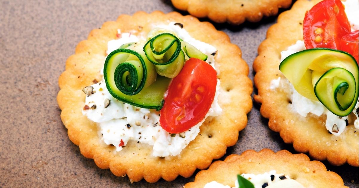 Bite Size Canape with Ricotta Cheese, Zucchini and Tomatoes