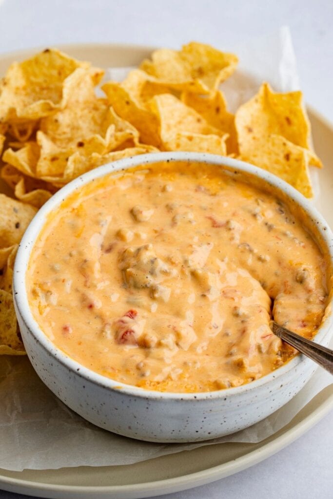 Creamy and Cheesy Sausage Dip with Tortilla Chips