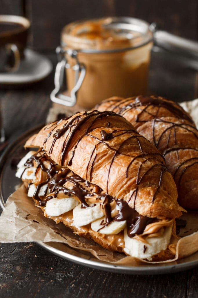 Croissants with Banana, Peanut Butter and Chocolate