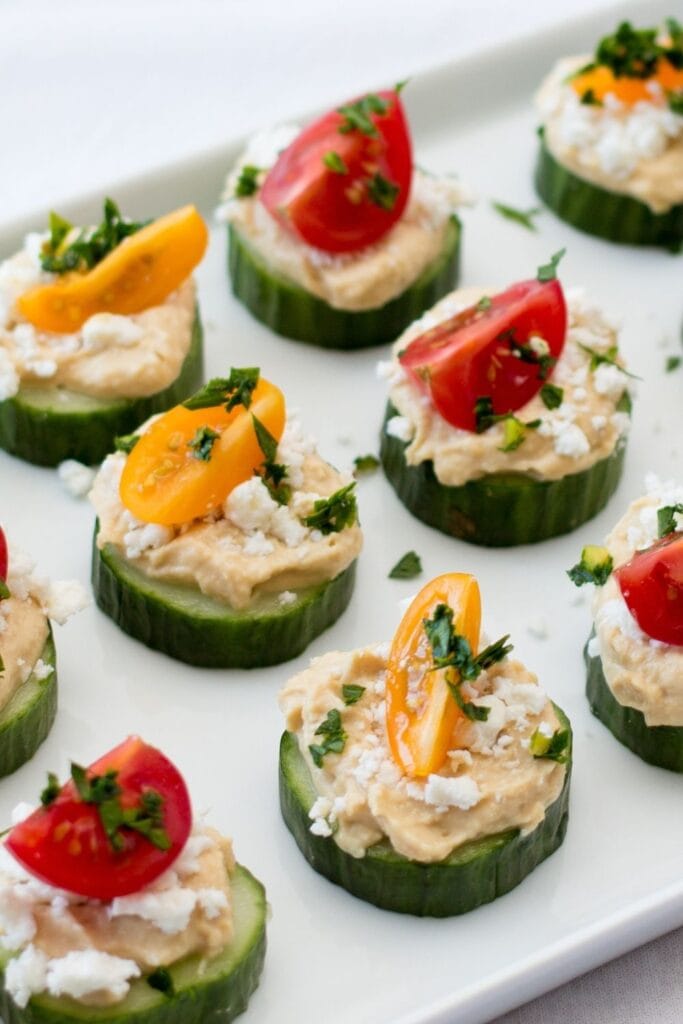 Cucumber Bites with Hummus and Tomatoes