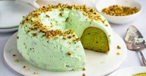 Homemade Light and Sweet Pistachio Cake with Pistachio Nut Toppings