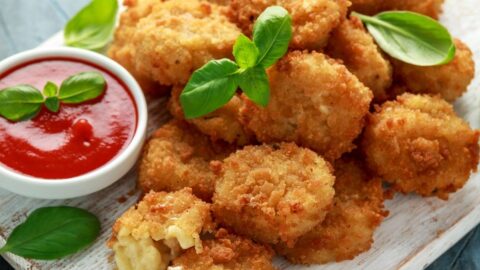 Mac and Cheese Bites with Ketchup