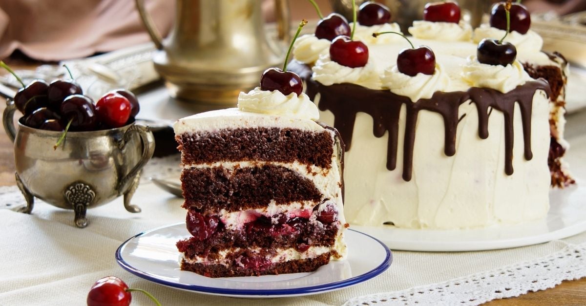 Sweet Black Forest Cake Topped With Cherries