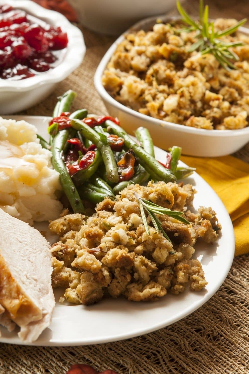 Thanksgiving Dinner: Turkey, Stuffing, Mashed Potatoes and Green Beans