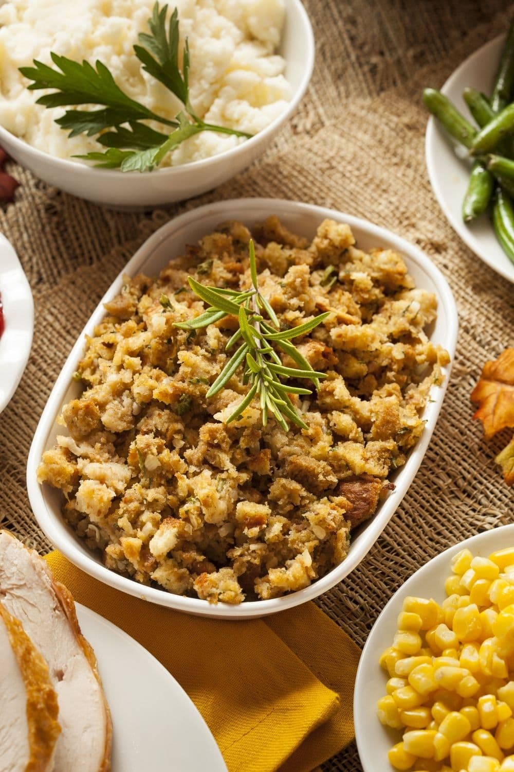 Thanksgiving Stuffing Made with Herbs and Bread