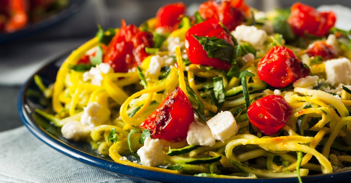 Zucchini Noodles with Feta Cheese and Tomatoes