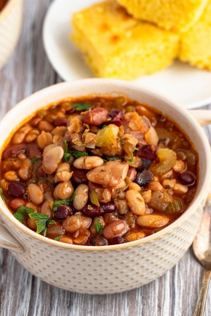 15 Bean Soup in a Bowl with Cornbread