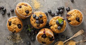 Bluebrry Muffins Topped with Blueberries