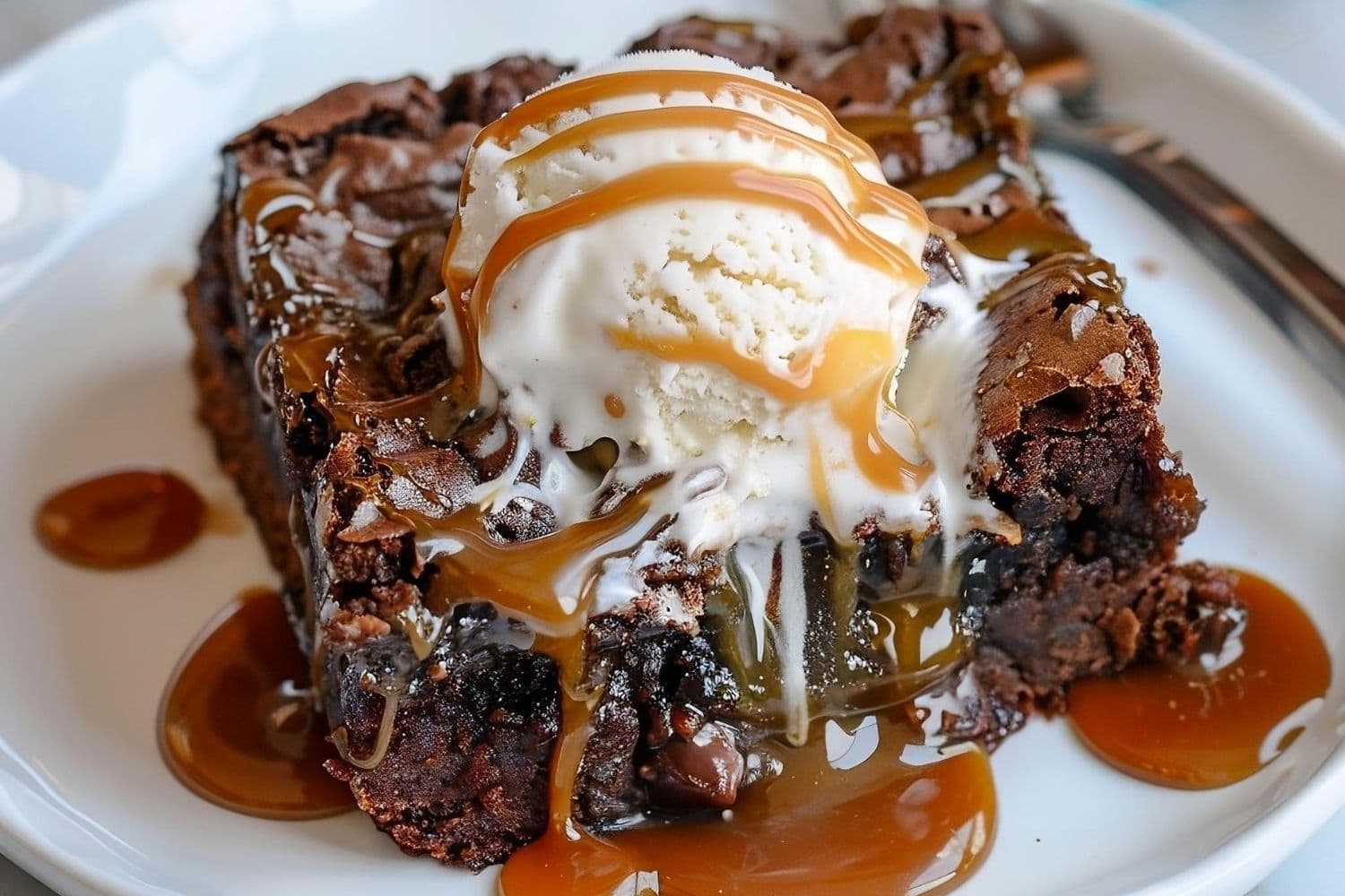 Caramel Brownies with Ice Cream on top
