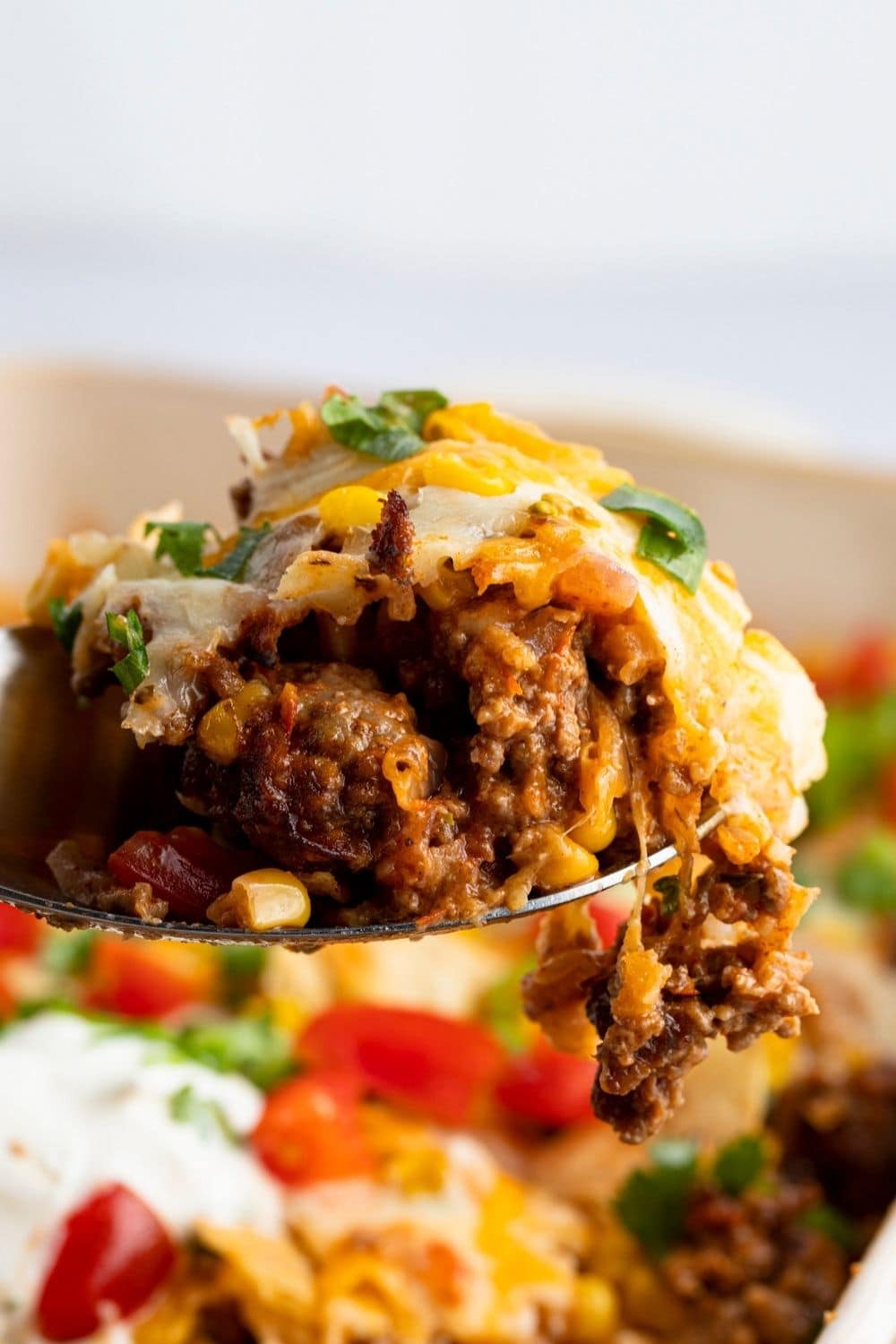 Cheesy Taco Casserole with Ground Beef, Corn and Tomatoes