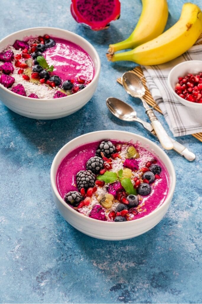 Dragon Fruit Smoothie with Fruits and Berries in a Bowl