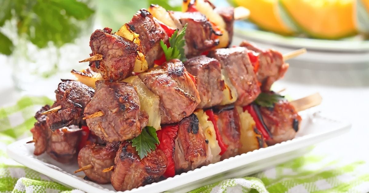 Grilled Kabobs on Skewers with Pineapple and Red Peppers