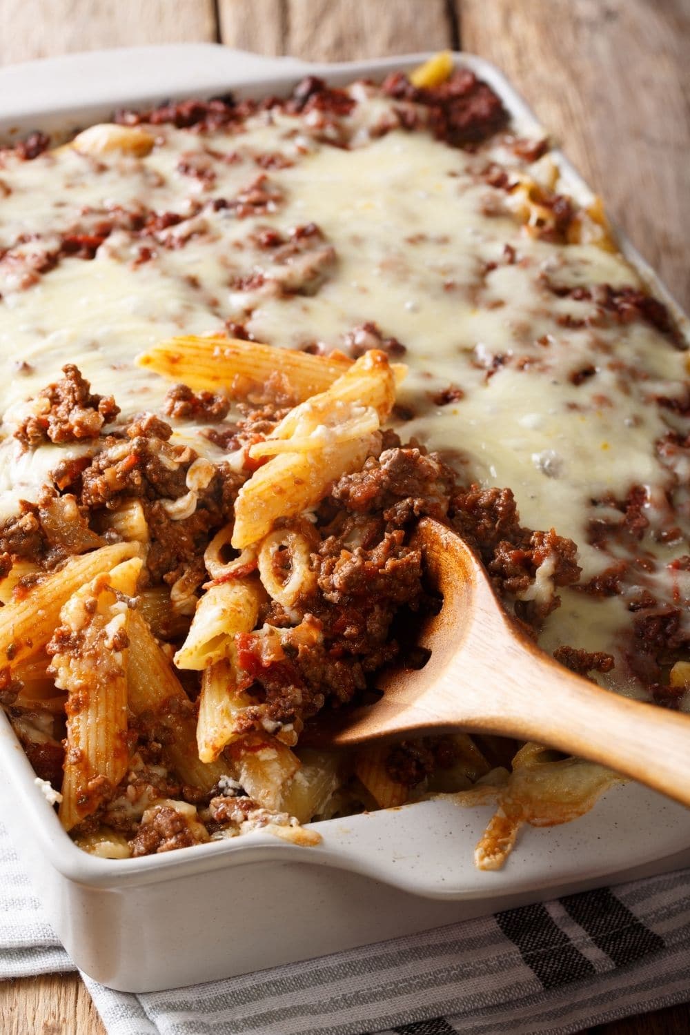 Ground Beef Casserole with Cheese and Penne Pasta