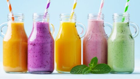Healthy Colorful Smoothies on Jars